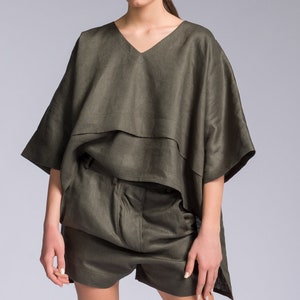 Linen Kimono Blouse with High-Low Hem A12637