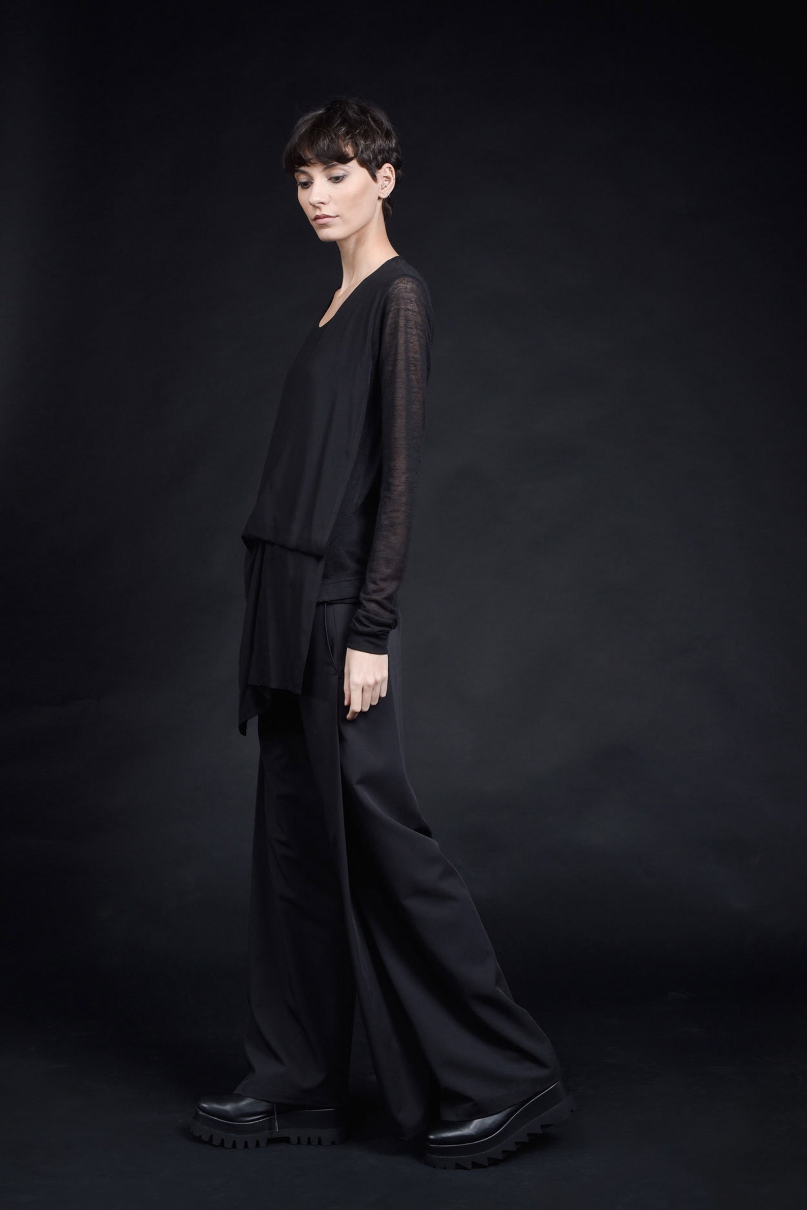 Fuzzy Long Sleeve Off Shoulder Asymmetric Blouse main image 0