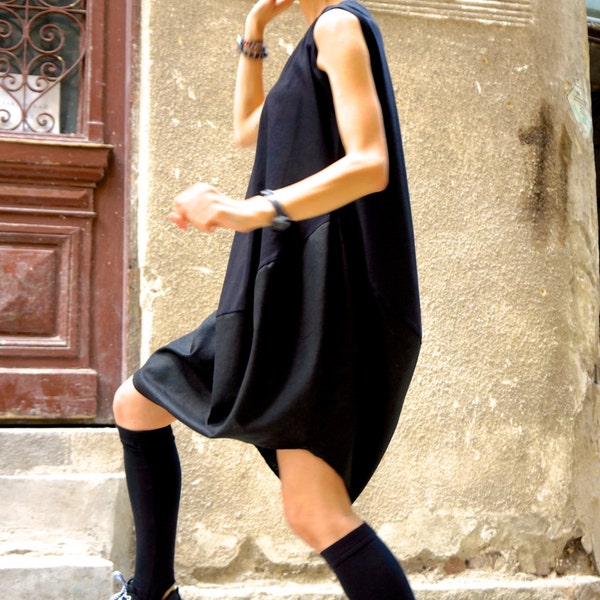 New COLLECTION Oversize Black Loose Casual Top / Linen Cotton Top / Extravagant Tunic / Black Dress A02132
