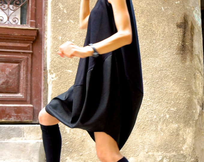 Oversize Black Loose Casual Top / Linen Cotton Top / Extravagant Tunic / Black Dress A02132