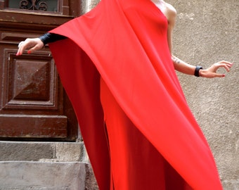 Plus Size Red One Shoulder Dress, Elegant Party Gown Elegant Classic Style