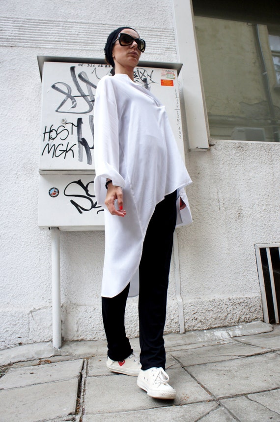 White Loose Shirt/ Asymmetric Shirt/ Oversize Summer Top - Etsy