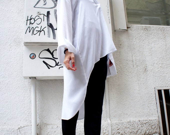 White   Loose  Shirt/ Asymmetric shirt/ Oversize Summer  top A11107