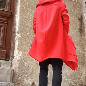 NEW Lined Warm Asymmetric Extravagant Watermelon Hooded Coat / Quilted Lined Cotton Jacket / Thumb Holes / Outside and Inside pockets A07177 image 5