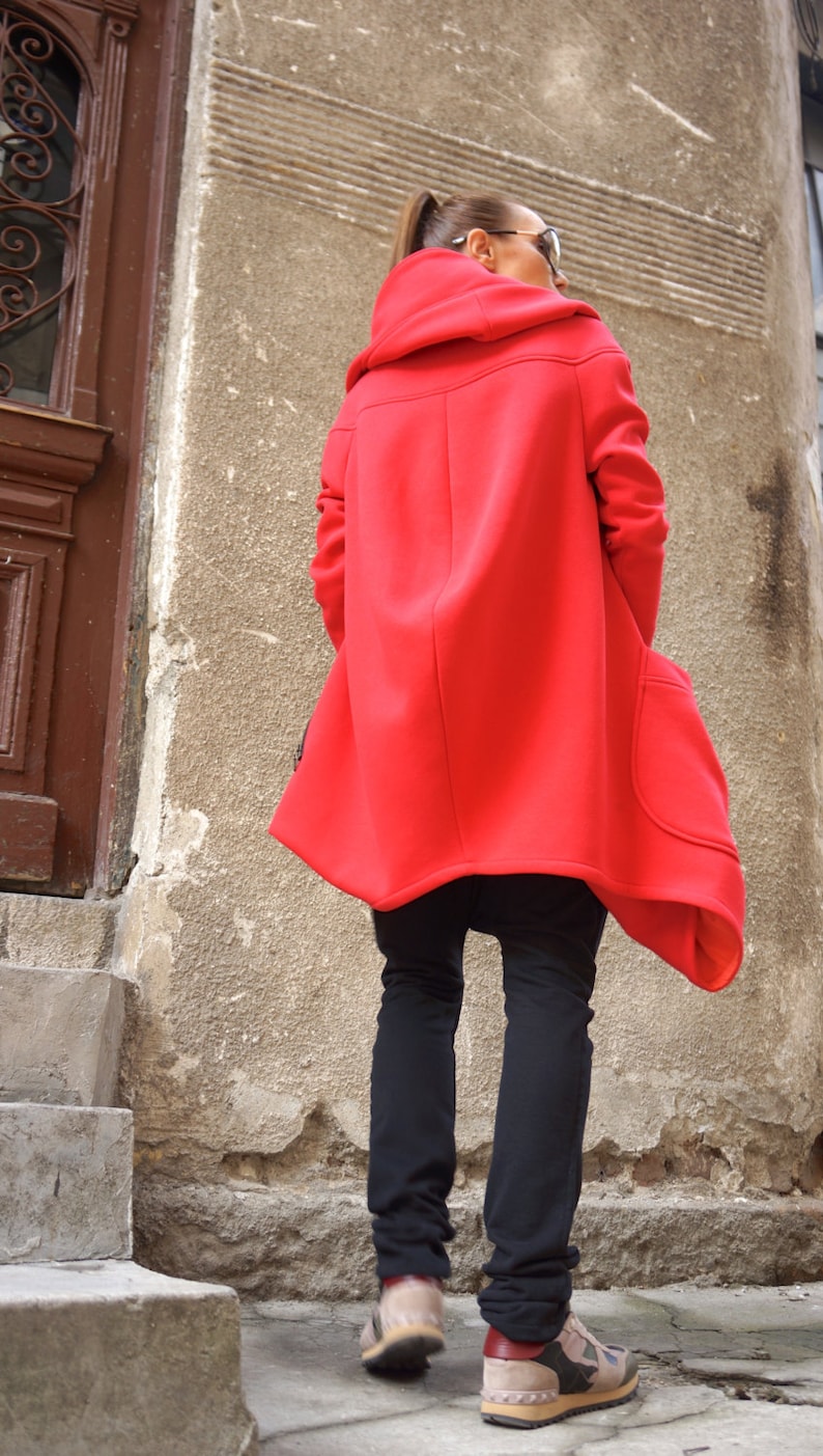 NEW Lined Warm Asymmetric Extravagant Watermelon Hooded Coat / Quilted Lined Cotton Jacket / Thumb Holes / Outside and Inside pockets A07177 image 5