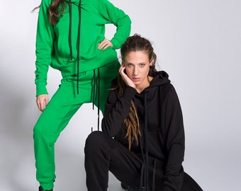 Two-Piece Set of Drop Crotch Jogger Pants and Hooded Sweatshirt A92331