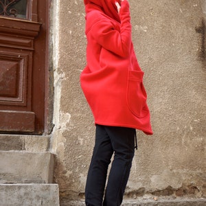 NEW Lined Warm Asymmetric Extravagant Watermelon Hooded Coat / Quilted Lined Cotton Jacket / Thumb Holes / Outside and Inside pockets A07177 image 4