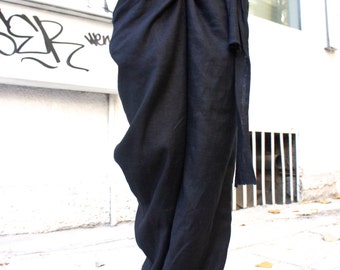 Loose Linen Black Pants / Wide Leg Pants Autumn Extravagant Collection A05034