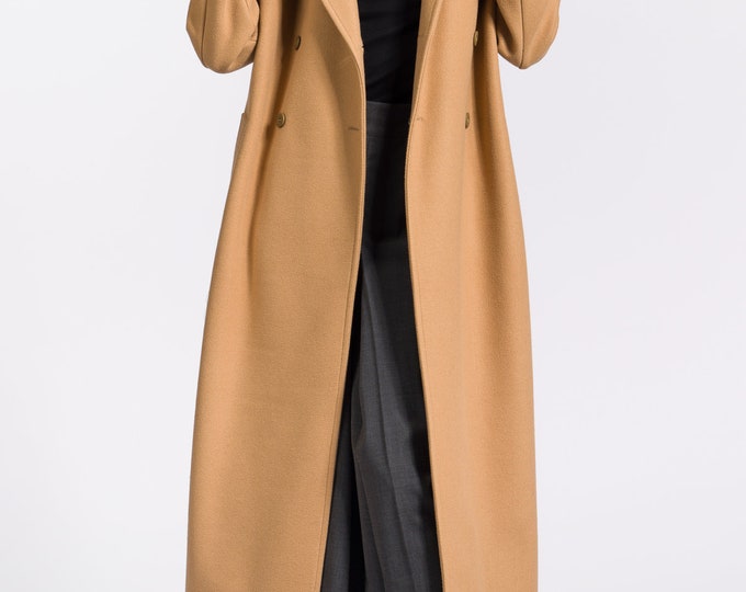 Wool Cashmere Blend Coat: Handmade Double Breasted Overcoat Side Pockets Clear Lines