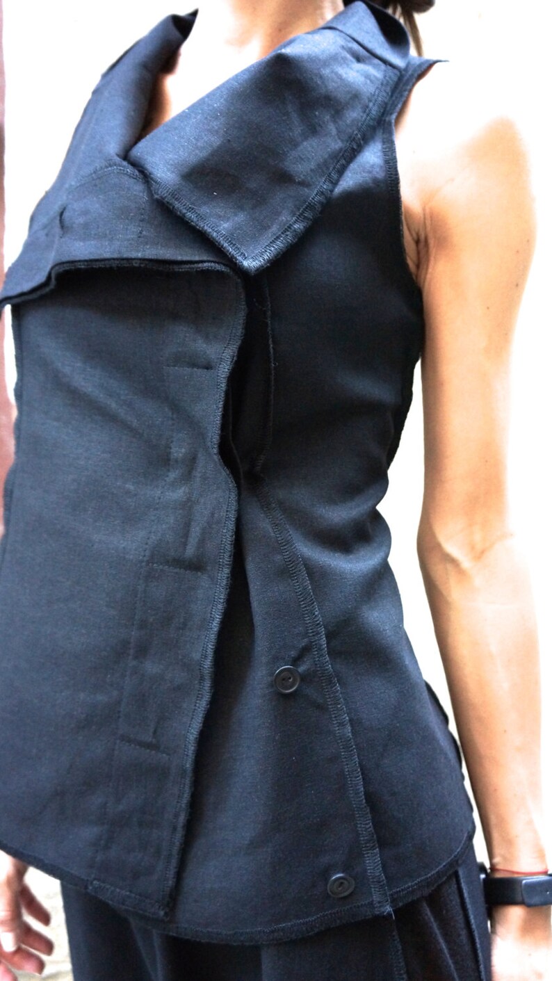 Black Linen Sleevless Top / Beautiful Vest / Linen Vest With Etsy