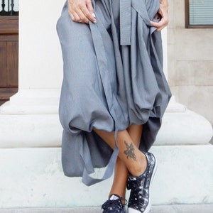 New Grey Loose Short Long Extravagant Skirt / Cotton Blend Grey Melange Autumn Collection by Aakasha A09499 image 2