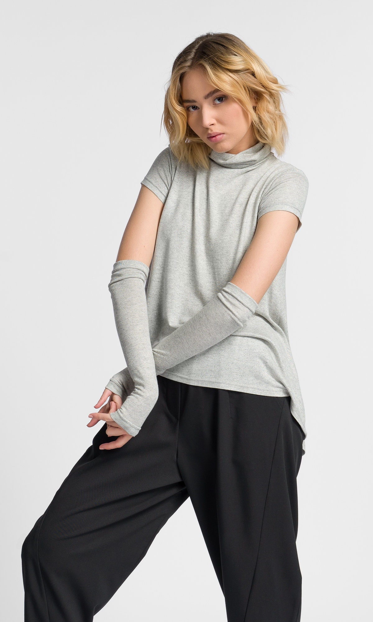 Short Sleeved Turtleneck Top With 