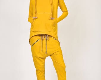 NEW Loose Casual Yellow  Drop Crotch Harem Pants / Extravagant Cotton  Pants /Side zipper pockets / Unique Pants  by AAKASHA A05313