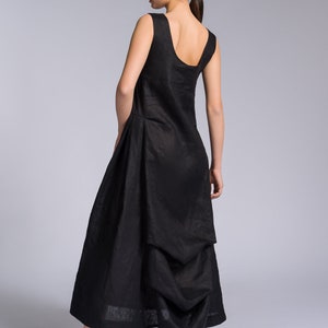 Linen Summer Plus Size Dress, Linen A-Line Dress With Back Drape A92277