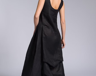 Linen A-Line Dress, Back Drape, Plus Size Summer Sleeveless Dress  Relaxed Fit