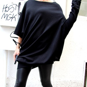 Oversized Black Asymmetryc Top / Both short and long sleeves / Casual Loose Blouse A01101