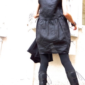 Oversize Black Linen / Cotton   Loose Set  / Asymmetrical Combo Tunic and Top / Extravagant Dresses A12128