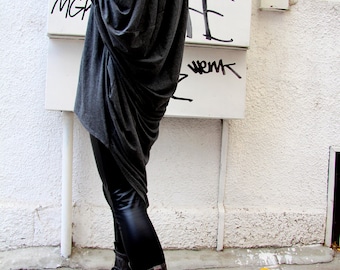 Casual Loose Oversized Gray Blouse / Asymmetric Tunic Top A01053