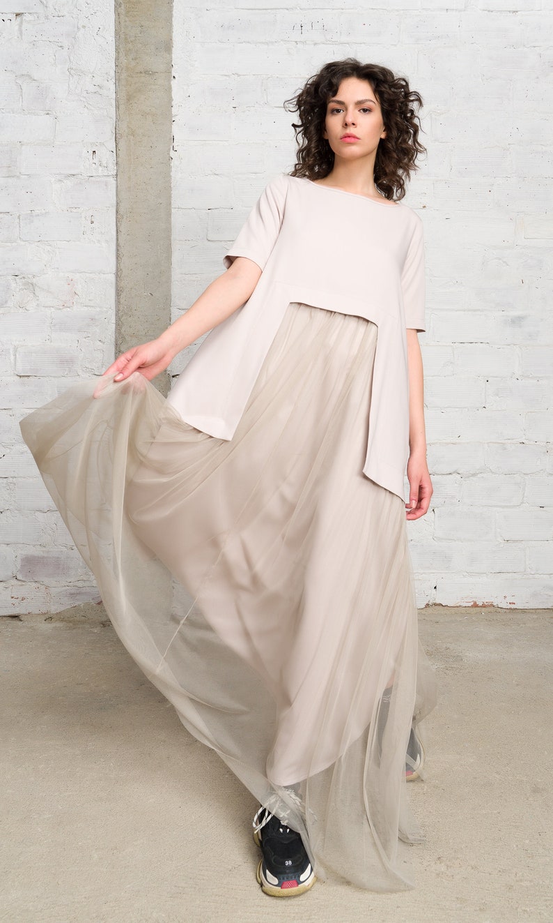 Maxi Tulle Dress A90495 Beige