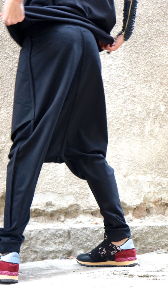 NEW Loose Casual Black Drop Crotch Harem Pants/ Extravagant Black Pants  /cotton Leggings Pants by AAKASHA A05488 