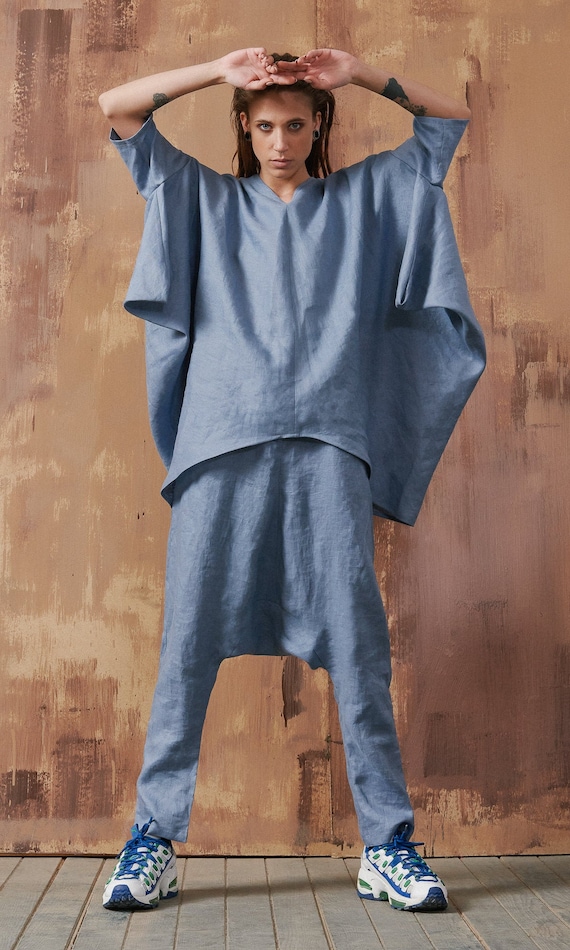 Oversized Linen Blouse Plus Size Loose Draped Top Relaxed Fit Summer Boho Kimono Tunic Raglan