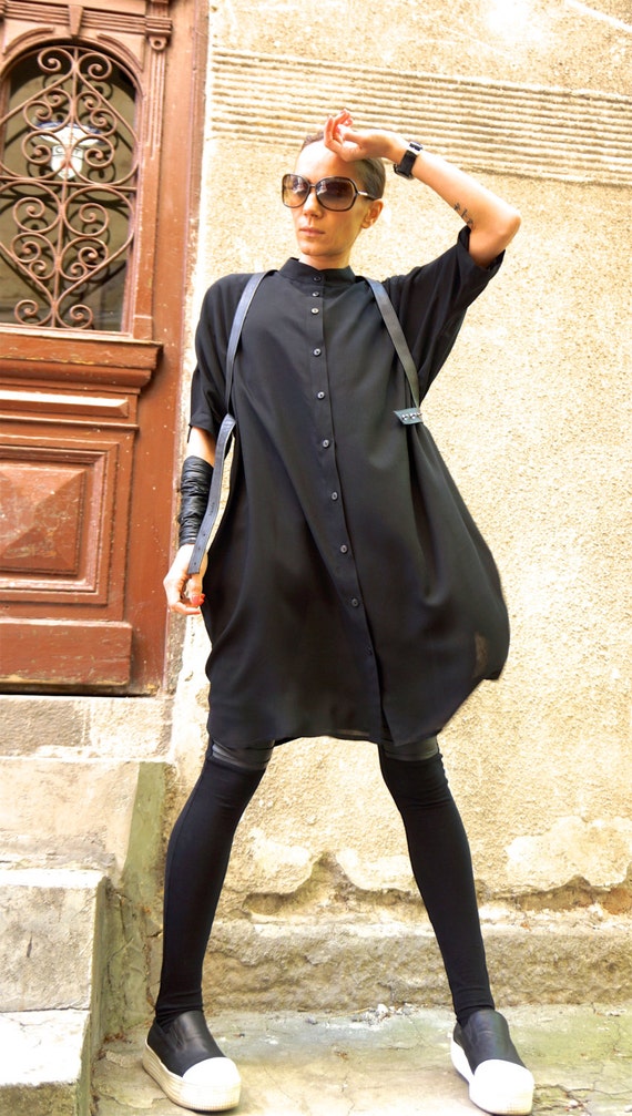NEW Autumn Hot Black Maxi Loose Shirt 
