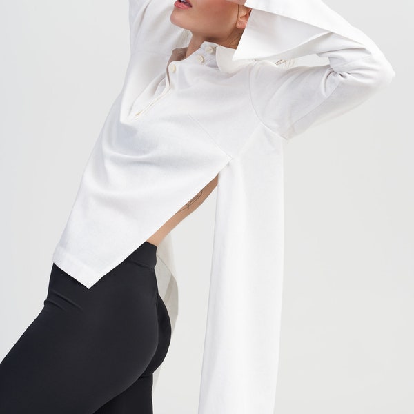 Elegant Asymmetric Linen Shirt A90566