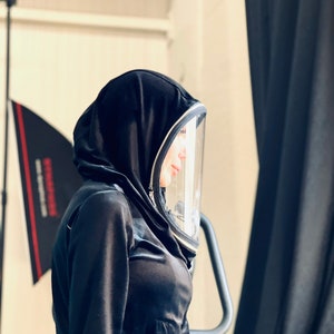 Fully Zipper Polycarbonate Hood Shield , Face protective Shield , 10 ml Anti-fog Spray included ,Velvet  Hood by Aakasha