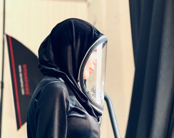 Fully Zipper Polycarbonate Hood Shield , Face protective Shield , 10 ml Anti-fog Spray included ,Velvet  Hood by Aakasha