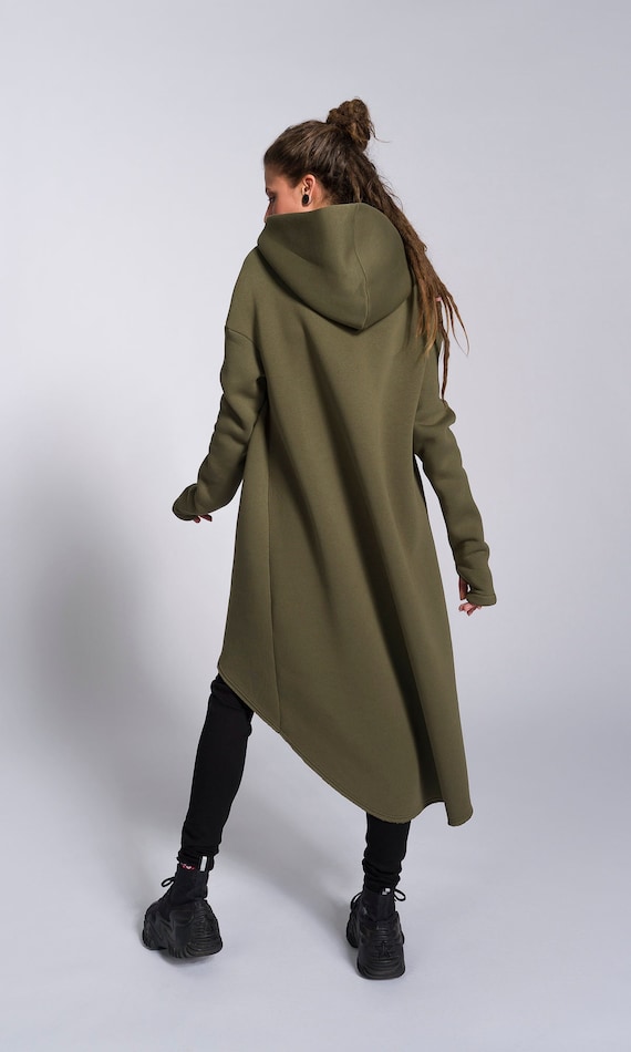 Asymmetric Maxi Hoodie, Warm Overall  with Kangaroo pocket A08022
