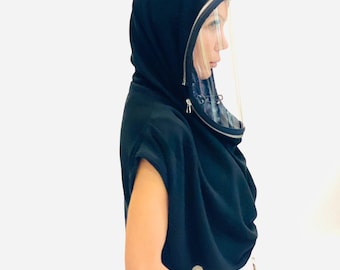 Zippered Cotton Knit Hood with Polycarbonate Face Shield