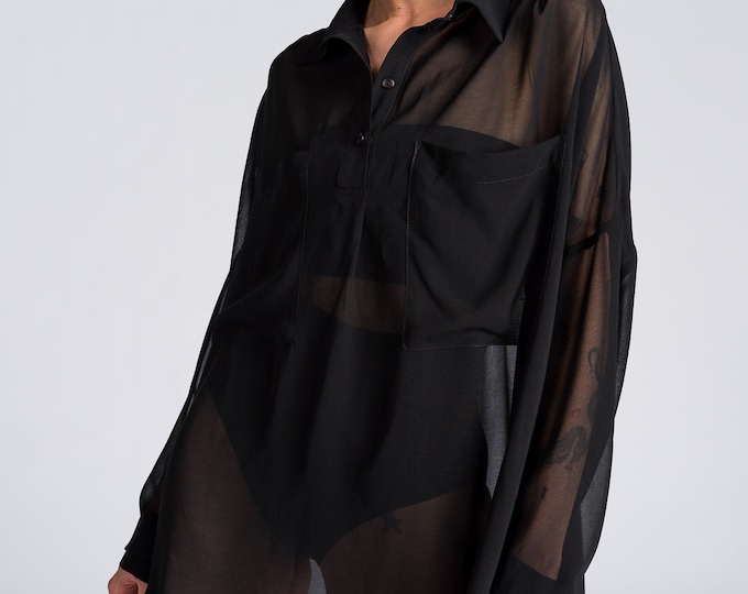 Plus Size Summer Shirt , Longline Sheer Chiffon Shirt A92288