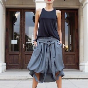 New Grey Loose Short Long Extravagant Skirt / Cotton Blend Grey Melange Autumn Collection by Aakasha A09499 image 4