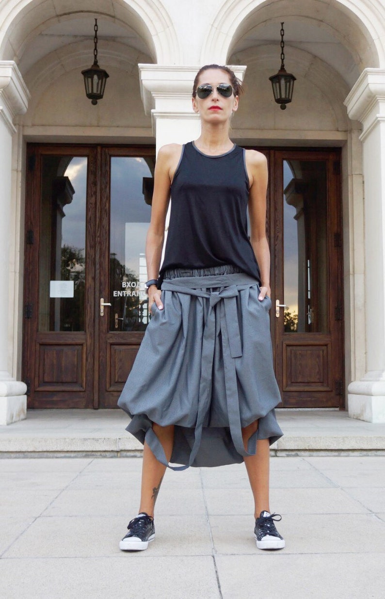 New Grey Loose Short Long Extravagant Skirt / Cotton Blend Grey Melange Autumn Collection by Aakasha A09499 image 4