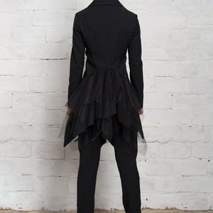 Black Blazer , Cutaway Closure Peplum Tenchckat  With  Tulle A90579