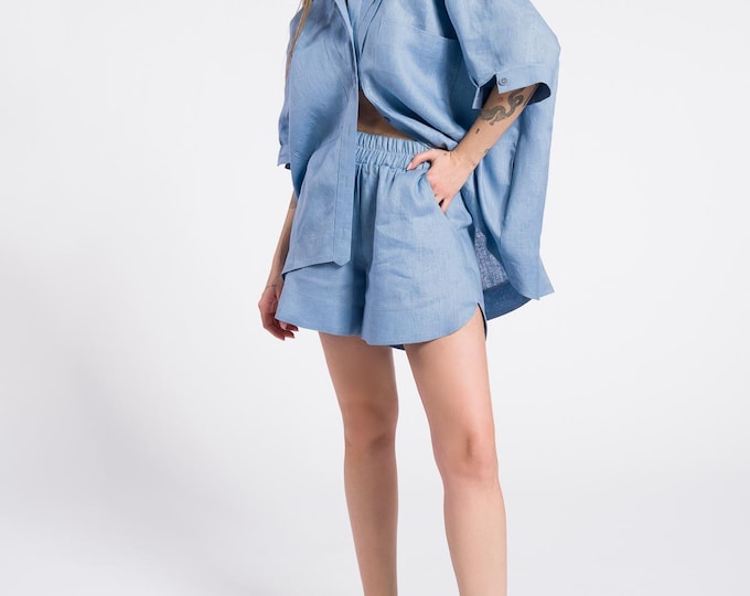 Linen summer shorts , Relaxed linen shorts with pockets , linen sustainable clothing