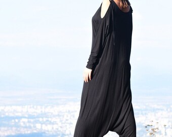 Black Viscose  Jumpsuit  / Extravagant Loose Jumpsuit  both long sleeves and sleeveless  by AAKASHA A19316