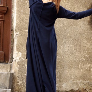 New Fall Maxi Dress / Navy Blue Kaftan Cotton Dress /side Pockets Dress ...
