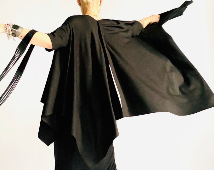 New Collection  Extravagant  Black  Asymmetrical Button top /Stylish  tunic vest HandMade by Aakasha A92250