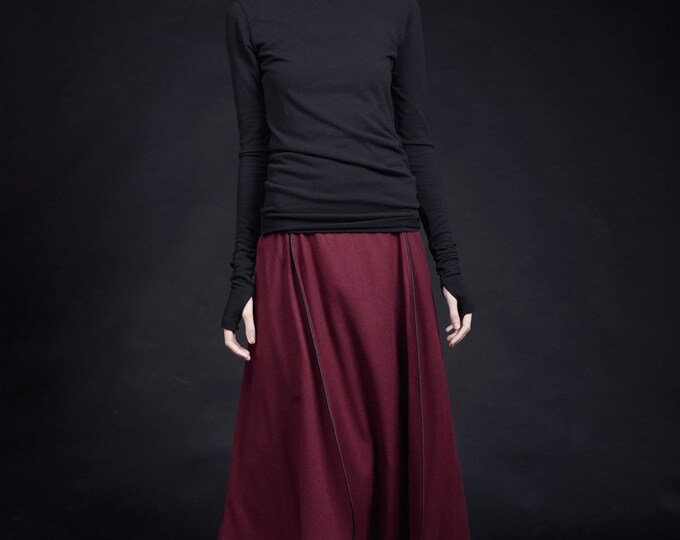NEW   BURGUNDY  Linen Maxi Skirt /  Extravagant Long  Skirt / Maxi Flowing Skirt HandMade by Aakasha A09903