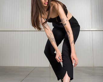 Black Drop Crotch Harem Pants, Extravagant Unisex Style