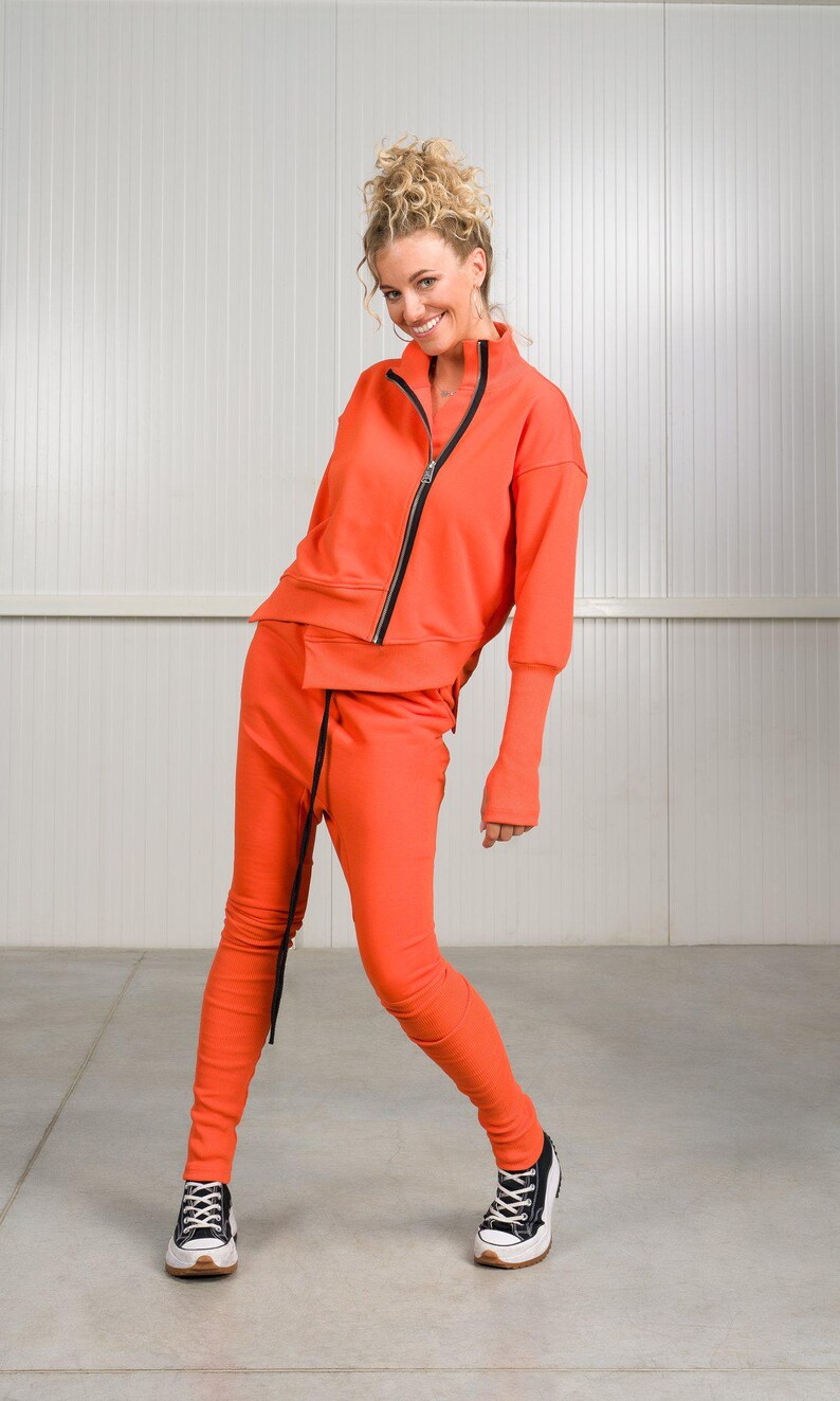 Katoenen sweater met asymmetrische ritssluiting, mouwen met duimgat A92214 afbeelding 5
