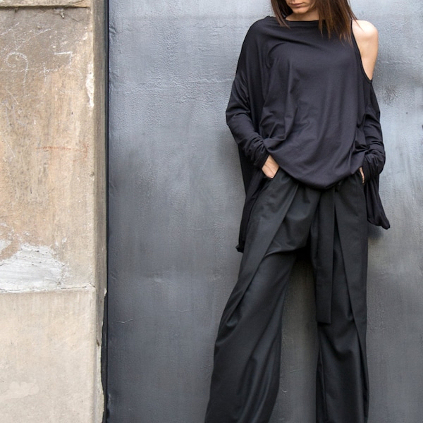 NEW Loose Black Pants / Wide Leg Pants Spring Extravagant Collection A05115