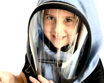 Fully Closed Hooded Kids Shiled , Linen Hooded Face Shield, Anti Fog Child, Face Hood Mask, Protective Face Wear, Zipper Shield by Aakasha