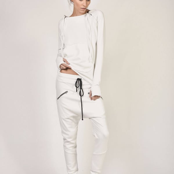 white drop crotch pants
