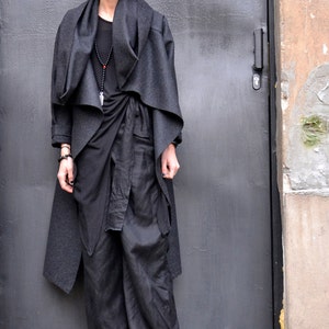 Dark Grey Casha Coat  / Long Sleeves  / Casha/  Wool  High Collar Jacket A07099