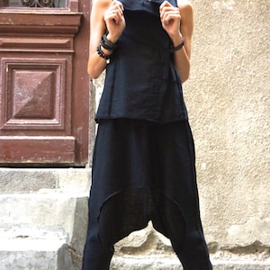 NEW Loose Casual Black Drop Crotch Linen Knit Harem Pants / Extravagant ...