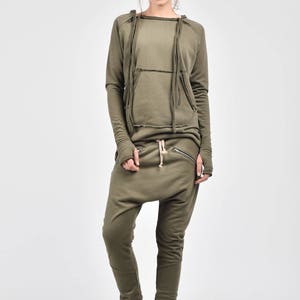 NEW Loose Casual  Military Green  Drop Crotch Harem Pants / Extravagant Navy Pants / Side zipper pockets / Unique Pants by AAKASHA A05313