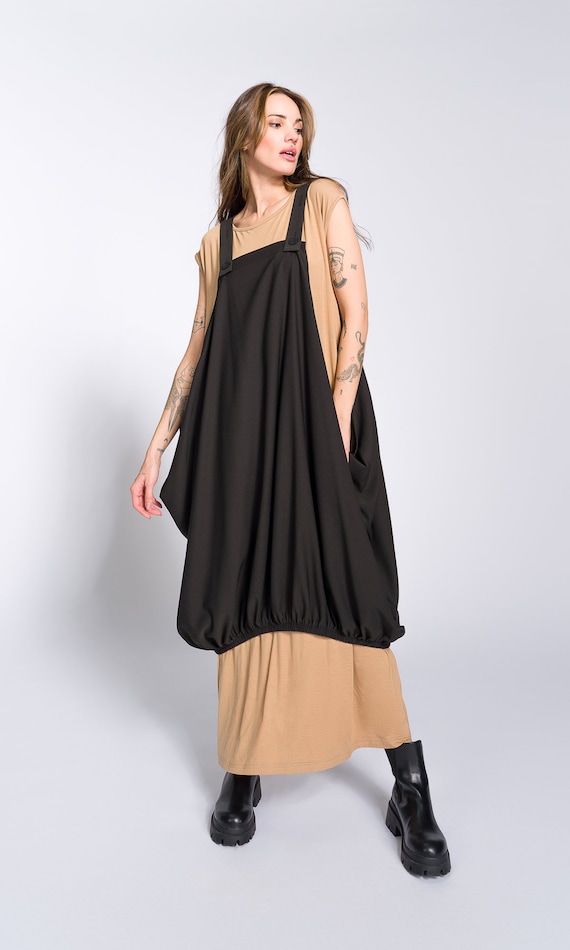 Two-piece Set of Casual Midi Dress and Balloon Apron Tunic A92329