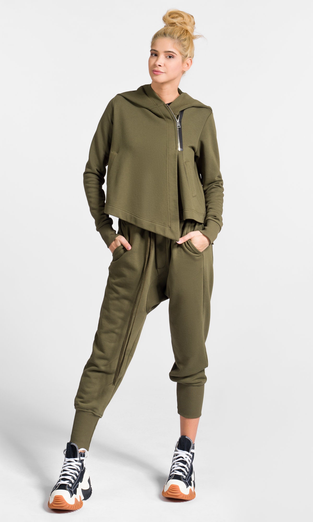 New Asymmetric Cotton Sweatshirt Hoodie With Split Sleeves and Thumbholes